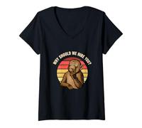 Womens Why Should We Hire You Funny Monkey Thinking Interview Meme V-Neck T-Shirt