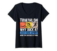 Womens Why Suck At One Sport you can Suck at three Triathlon V-Neck T-Shirt
