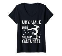 Women's Why Walk When You Can Cartwheel Gymnast Lover Pink Girls V-Neck T-Shirt
