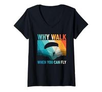 Women's Why Walk When You Can Fly Paramotor V-Neck T-Shirt