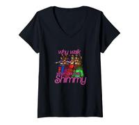 Women's Why Walk When You can Shimmy Belly Dancer Illustration V-Neck T-Shirt