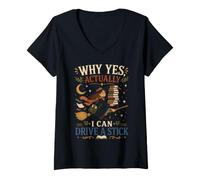 Women's Why Yes Actually I Can Drive A Stick Teacher Witch V-Neck T-Shirt