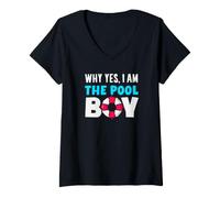 Women's Why Yes I Am The Pool Boy Funny Pool Boy V-Neck T-Shirt