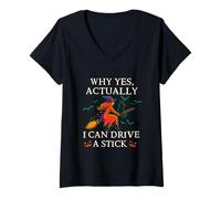 Womens Why yes I can Drive a Stick Funny Halloween V-Neck T-Shirt