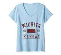 Womens Wichita Kansas Est 1870 Vintage Style V-Neck T-Shirt
