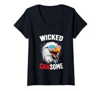 Womens Wicked Cawsome Patriotic Eagle Design V-Neck T-Shirt