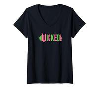 Women's Wicked Pink & Green V-Neck T-Shirt, Black, Large