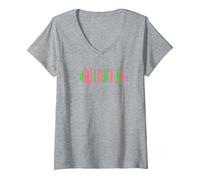 Women's Wicked Pink & Green V-Neck T-Shirt, Heather Grey, XX-Large