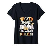 Womens Wicked Wonderfully Smart Different Cute Ghost Classroom V-Neck T-Shirt