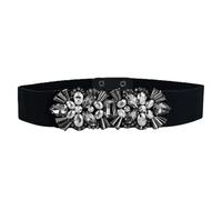 Women'S Wide Brim Belt Elasticated Stretch Crystal Stone Waist Seal Rhinestone Waist Seal, Grey, 72Cm