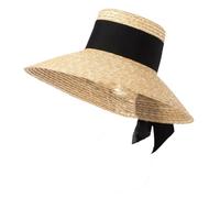 Women's Wide Brim Flat Top Lafite Summer Straw Hat With Ribbon Accessories Sun Hat Hollow Beach Hat