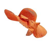 Women's Wide Brim Floppy Sun Hat with Bow for Beach, Foldable,Straw Material | Wide Brim | Bow Detail | Foldable | UV Protection | Summer Beach Essential Orange