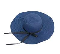 Women's Wide Brim Straw Sun Hat Bowknot UV Protection UPF 50+ Foldable Summer Beach Hats Travel Fishing Panama Fedora Navy
