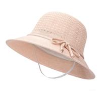 Women's Wide Brim Sun Hat with Adjustable Chin Strap, Breathable Knitted Cotton Beach Cap for Summer Travel, Foldable Straw Style with Bowknot Detail, Flesh Pink(Flesh Pink)