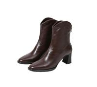 Women's Wide Calf Cowboy Boots, Square Toe Toe Chunky Heel Cowgirl Boot | Vintage Leather Block Heel Dress Booties Back Zipper Pull-On Ankle Boots Country Riding Western Boot
