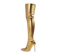 Women's Wide Calf Knee High Boots Fashion and Comfortable Boots with Zipper Western Cowboy Lace Up Shoes Casual Fashion Style for Party and Dress Up and Daily Wear (Gold, 7)