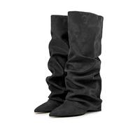 Women's Wide Calf Knee High Boots Fashion Block Heel Boots with Zipper Warm and Comfortable Long Shoes Casual, Elegant Style Suitable for Parties and Formal Occasions (Black, 2)