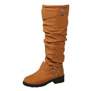 Women's Wide Calf Knee High Boots Side Zipper Suede Slouch Riding Boots Pull On Over-the-Knee Leather Shoes Casual, Elegant Style Suitable for Autumn and Winter Wear (Orange, 4)
