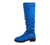 Women's Wide Calf Knee High Boots Side Zipper Suede Slouch Riding Boots Pull On Over-the-Knee Leather Shoes Casual, Elegant Style Suitable for Autumn and Winter Wear (Blue, 8)