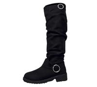 Women's Wide Calf Knee High Boots Side Zipper Suede Slouch Riding Boots Pull On Over-the-Knee Leather Shoes Casual, Elegant Style Suitable for Autumn and Winter Wear (Black, 8)