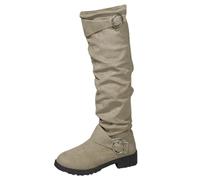 Women's Wide Calf Knee High Boots Side Zipper Suede Slouch Riding Boots Pull On Over-the-Knee Leather Shoes Casual, Elegant Style Suitable for Autumn and Winter Wear (White, 7.5)