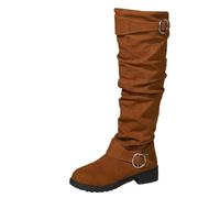 Women's Wide Calf Knee High Boots Side Zipper Suede Slouch Riding Boots Pull On Over-the-Knee Leather Shoes Casual, Elegant Style Suitable for Autumn and Winter Wear (Brown, 4.5)