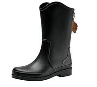 Womens Wide Calf Wellies Rain Boots for Women Gardening Shoes Rubber Hunting Boots Women's Fashion Rain Shoes Outside Kitchen Rubber Soft Bottom Comfortable Middle Tube Fall (Black,5.5)