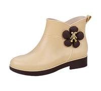 Womens Wide Calf Wellies Waterproof Boots Garden Shoes Chicken Rubber Boots Women's Fashion Rain Cut Short Tube Plastic Water Shoes with Non Slip Soles Warm Water Proof Rubber Cow Pattern(Khaki,6.5)