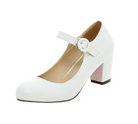 Women's Wide Feet Pumps Elegant and Comfortable Elegant Mary Jane Shoes Lightweight Buckle Pumps with Block Heel Square Heel Bridal Shoes Leisure Dress Shoes Summer Evening Shoes, Wh1, 8.5 UK
