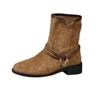 Womens Wide Fit Ankle Boots Womens Walking Ankle Boots 2025 Fall/Winter Women's Round Toe Oversized Suede Booties Casual Versatile Buckle Detail Booties Rain Boot for Women Big Calf (Yellow, 5.5)