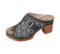 Womens Wide Fit Block Heel Mules,Kitten Heels Sandals For Women Peep Toe Breathable Slingback Slides With Adjustable Buckle Non-Slip Comfy Plantar Summer Slippers Versatile Causal Shoes