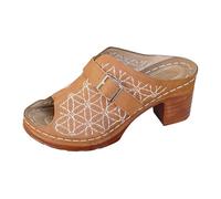Womens Wide Fit Block Heel Mules,Kitten Heels Sandals For Women Peep Toe Breathable Slingback Slides With Adjustable Buckle Non-Slip Comfy Plantar Summer Slippers Versatile Causal Shoes