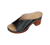 Womens Wide Fit Block Heel Mules Women Slope Heel Sliders Open Toe Heeled Shoes Chunky Heel Slip On Sandals Low Mid Block Party Mules Summer Wedding Shoes Square Toe Slides Elegant Dressy Sandals