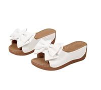 Women's Wide Fit Bow Platform Wedge Slides Sandals, Ladies Summer Comfort Open Toe Slip On Slippers, Non Slip Casual Shoes for Beach, Party & Daily Wear