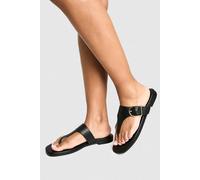 Womens Wide Fit Buckle Detail Flip Flop - Black - 6, Black