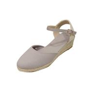 Womens Wide Fit Canvas Espadrilles with Arch Support Ankle Strap Wedge Sandals Closed Toe Adjustable Buckle Woven Heel Breathable Non Slip Shoes For Casual Gatherings,Grey, Size 5.5