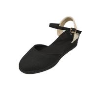 Womens Wide Fit Canvas Espadrilles with Arch Support Ankle Strap Wedge Sandals Closed Toe Adjustable Buckle Woven Heel Breathable Non Slip Shoes For Casual Gatherings,Black, Size 5