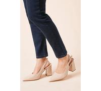 Womens Wide Fit Ellens Pointed High Block Heel Slingback Court Shoes Beige 4