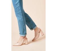 Womens Wide Fit Ellens Pointed High Block Heel Slingback Court Shoes Blush 4