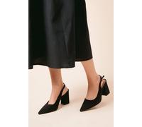 Womens Wide Fit Ellens Pointed High Block Heel Slingback Court Shoes Natural Black 3
