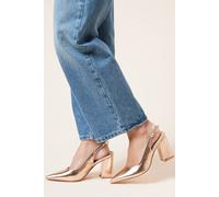 Womens Wide Fit Ellens Pointed High Block Heel Slingback Court Shoes Rose Gold 6