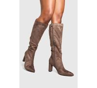 Womens Wide Fit Faux Suede Block Heel Knee High Boots - Beige - 8, Beige