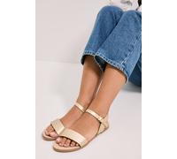 Womens Wide Fit Faye Faux Leather Flat Sandals Gold 5