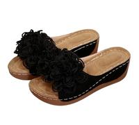 Women's Wide Fit Flower Platform Wedge Slides Sandals, Ladies Summer Orthopedic Arch Support Open Toe Slip On Slippers, Non Slip Comfort Casual Shoes for Beach, Party & Daily Wear