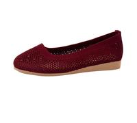 Womens Wide Fit Foldable Slip On Flats Stretch Knit Mesh Cushioned Insole Ballet Pumps Casual Wedding Daily Shoes Red size 5.5