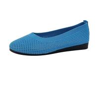 Womens Wide Fit Foldable Slip On Flats Stretch Knit Mesh Cushioned Insole Ballet Pumps Casual Wedding Daily Shoes Blue size 6.5