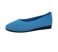 Womens Wide Fit Foldable Slip On Flats Stretch Knit Mesh Cushioned Insole Ballet Pumps Casual Wedding Daily Shoes Blue size 7.5