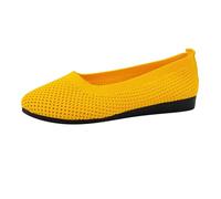 Womens Wide Fit Foldable Slip On Flats Stretch Knit Mesh Cushioned Insole Ballet Pumps Casual Wedding Daily Shoes Yellow size 7