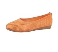 Womens Wide Fit Foldable Slip On Flats Stretch Knit Mesh Cushioned Insole Ballet Pumps Casual Wedding Daily Shoes Orange size 6.5