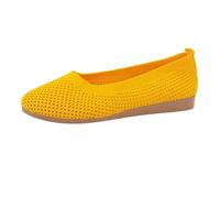 Womens Wide Fit Foldable Slip On Flats Stretch Knit Mesh Cushioned Insole Ballet Pumps Casual Wedding Daily Shoes Yellow size 5
